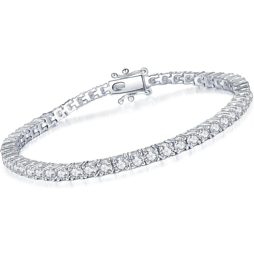 New Moissanite Diamond Tennis Bracelet 3mm 5 Ct 14K White Gold Finish Round Cut - Picture 5 of 11
